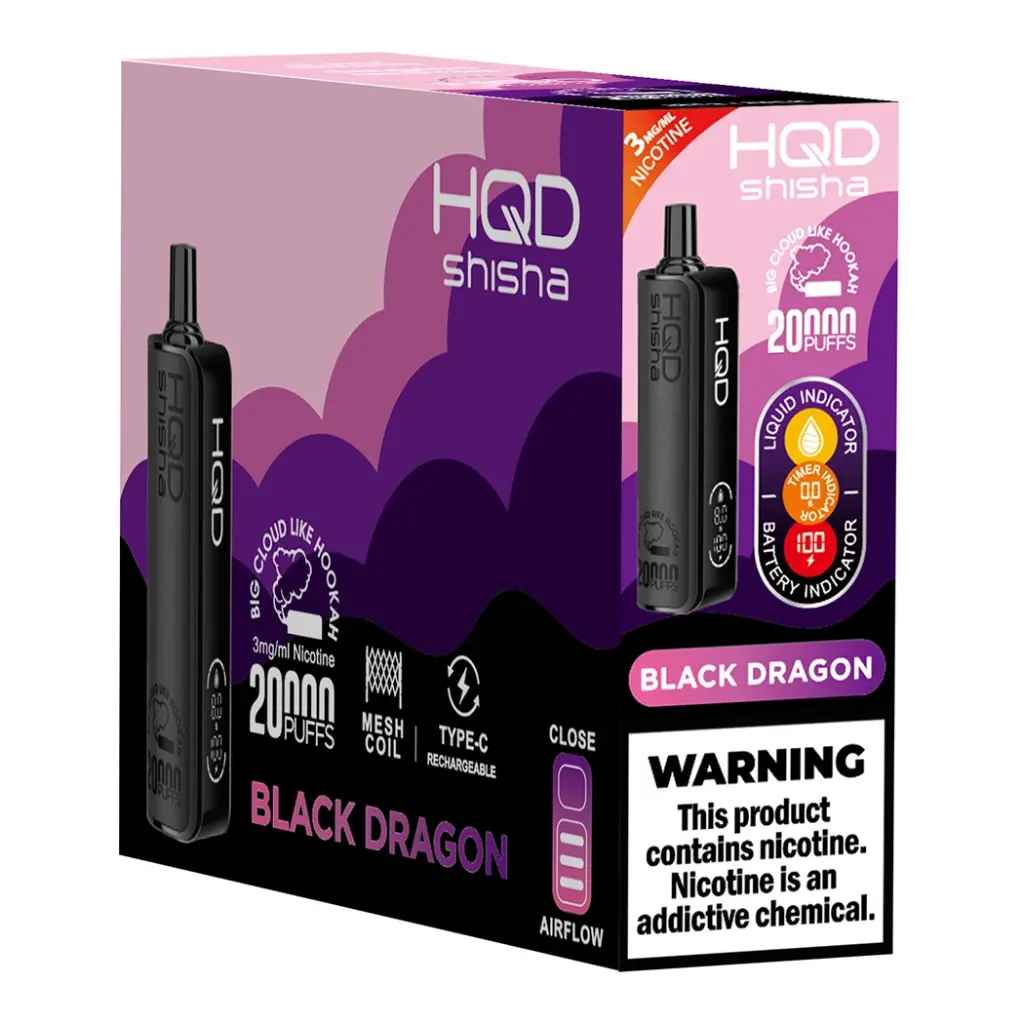 hqd shisha 20000 puffs brick black dragon disposable vape