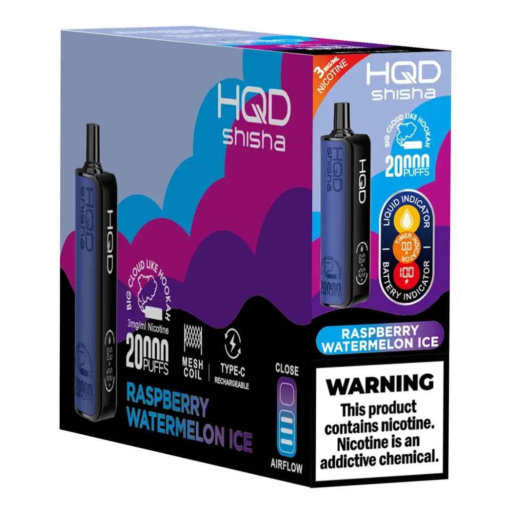 hqd shisha 20000 puffs brick raspberry watermelon ice disposable vape