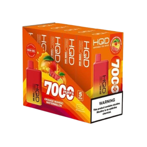 HQD Cuvie Bar 7000 puffs Brick of 5 orange mango watermelon disposable vape